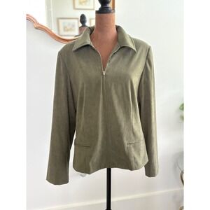 Sag Harbor Jacket Olive Green Suede Feel‎ Zip Up Collared Women's Size 10